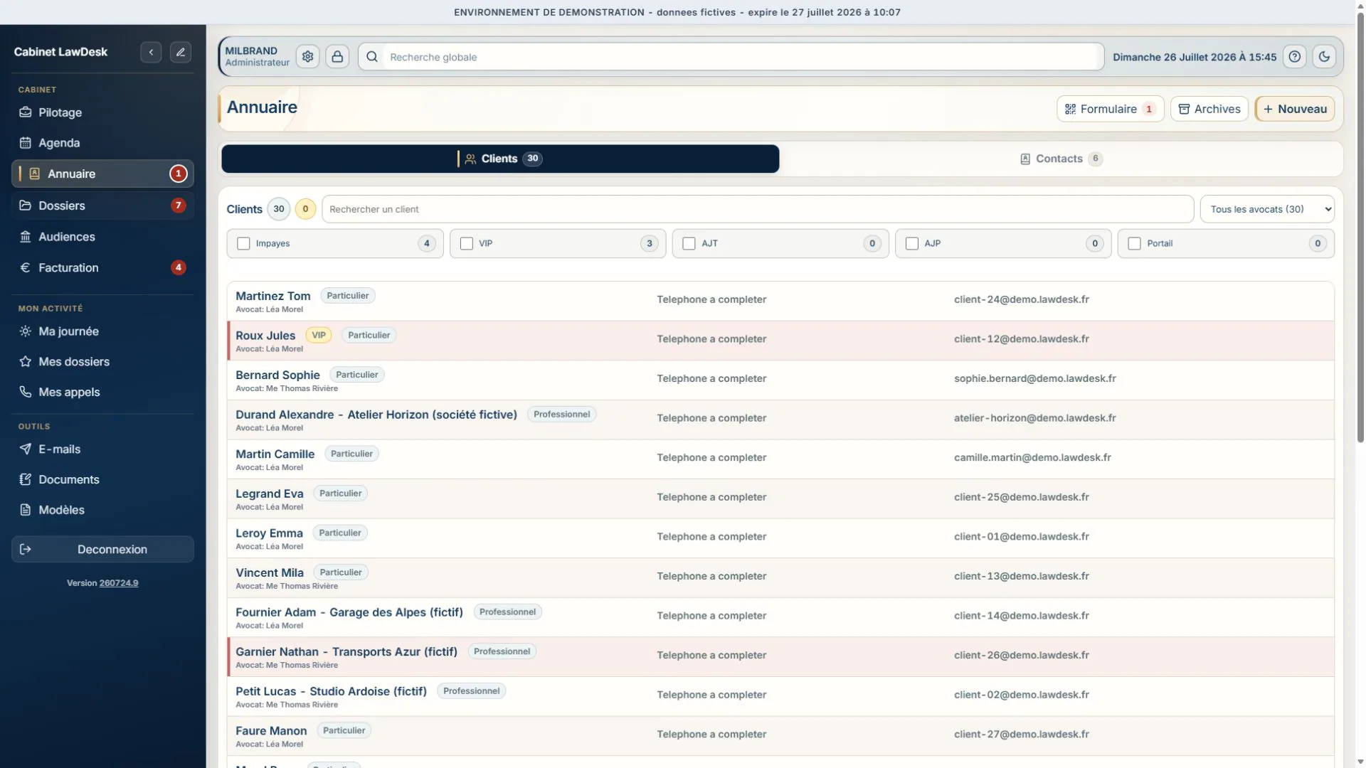Capture Full HD de l'annuaire dans LawDesk App