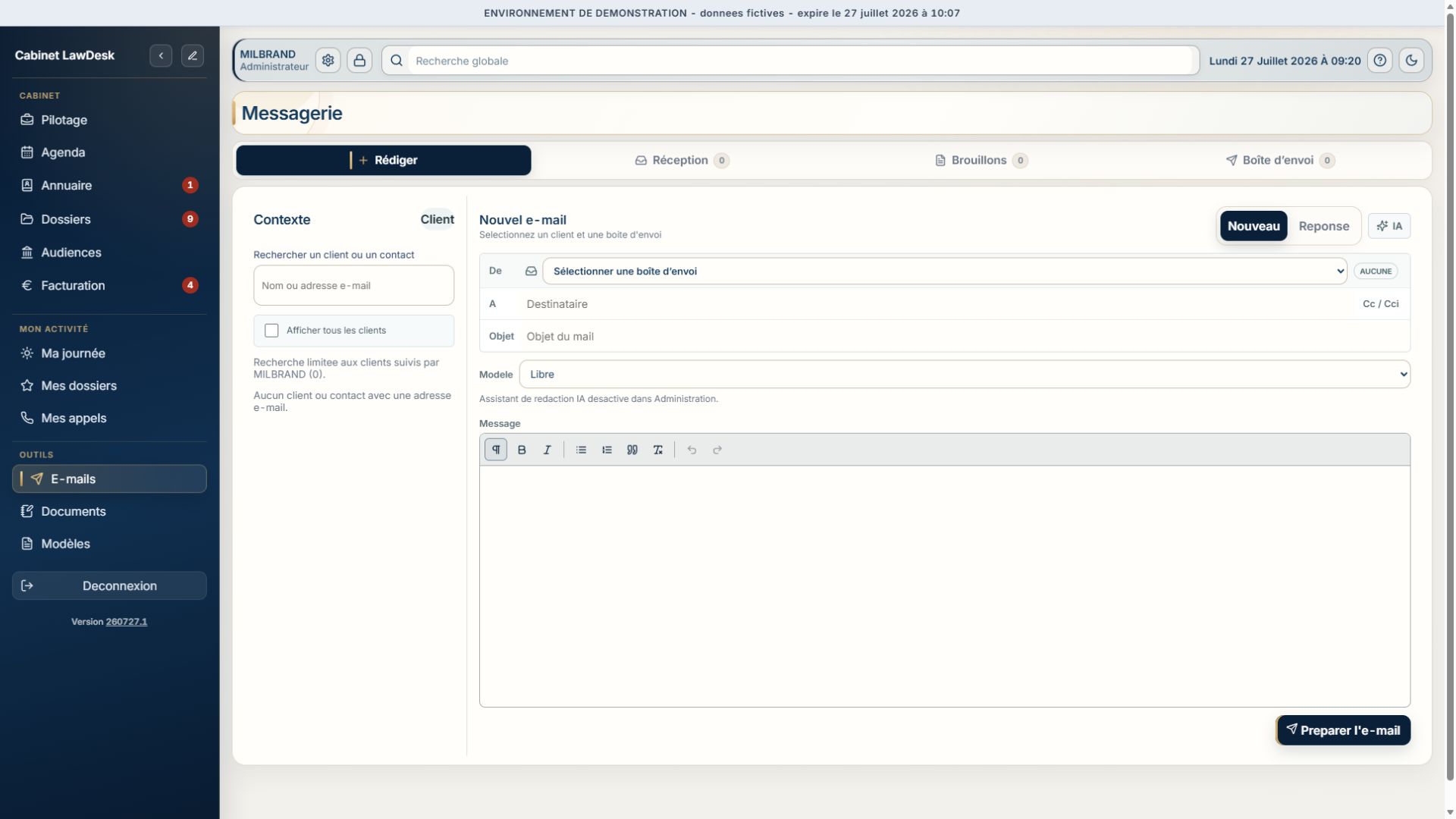 Capture Full HD de la messagerie dans LawDesk App